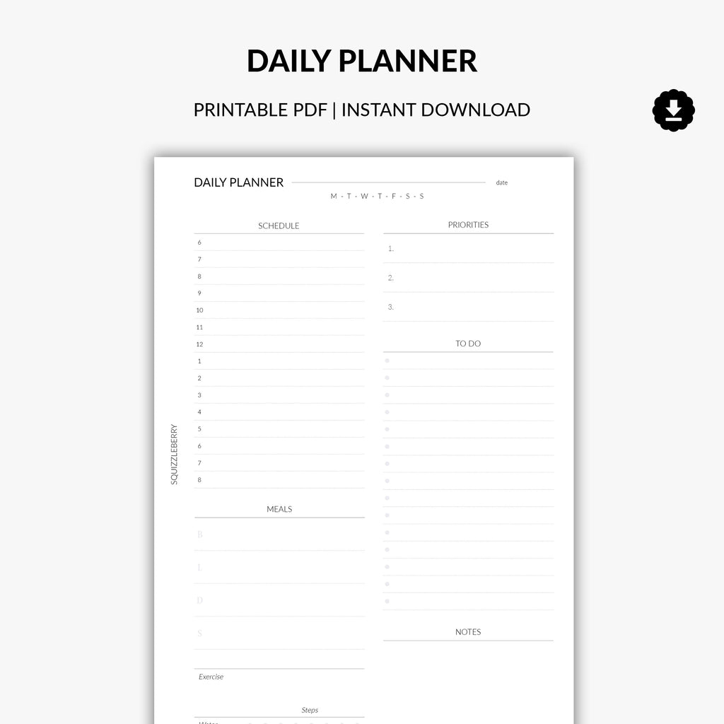 Daily Planner Printable Insert PDF - Undated Day Per Page Planner ...