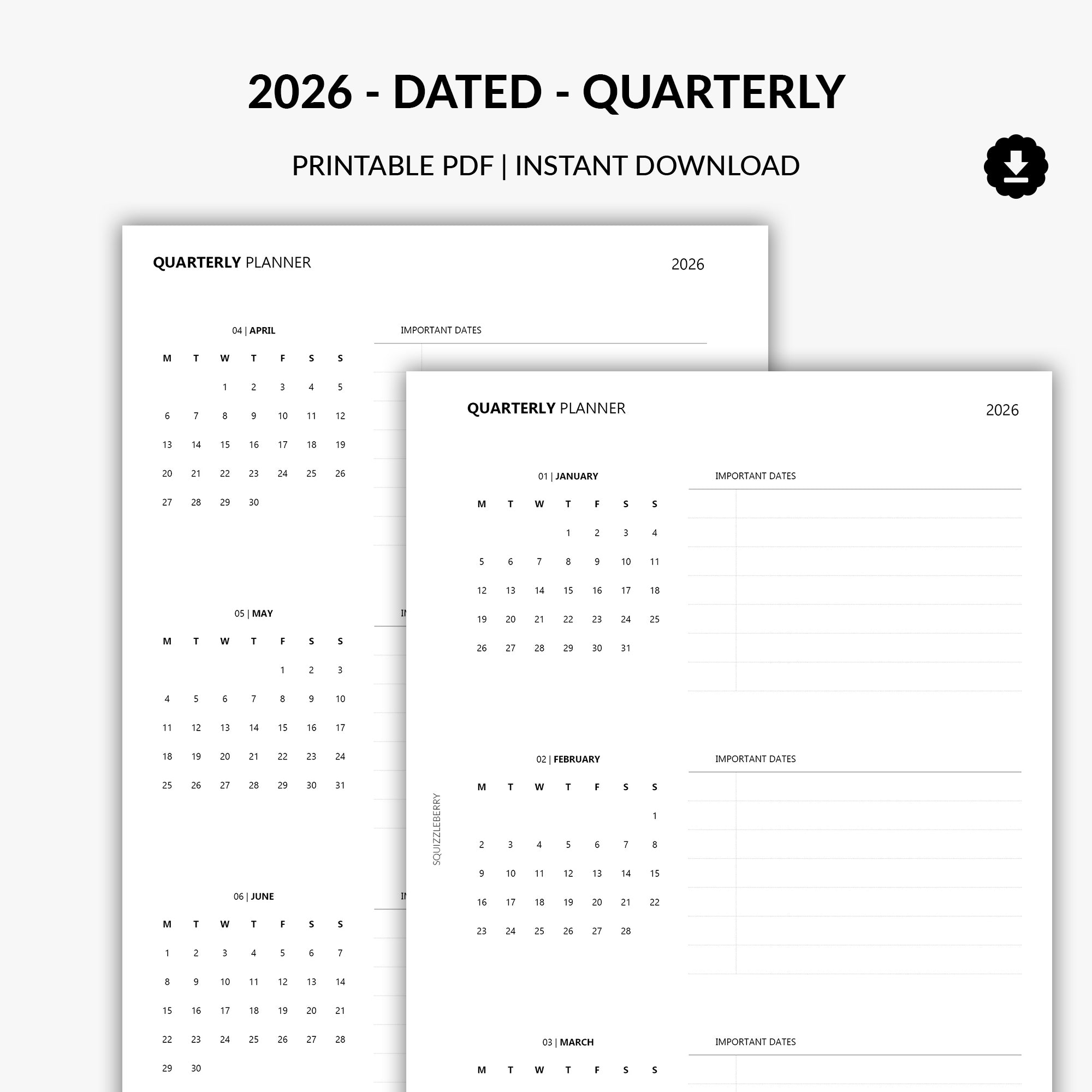 2026 - Quarterly | Printable