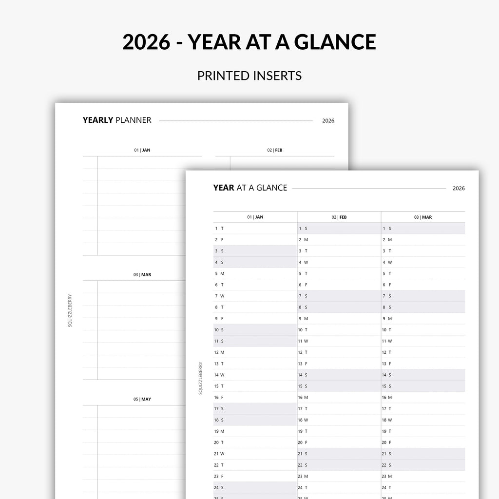 2026 Year at a Glance Planner Insert - Annual Overview Insert for Ring ...
