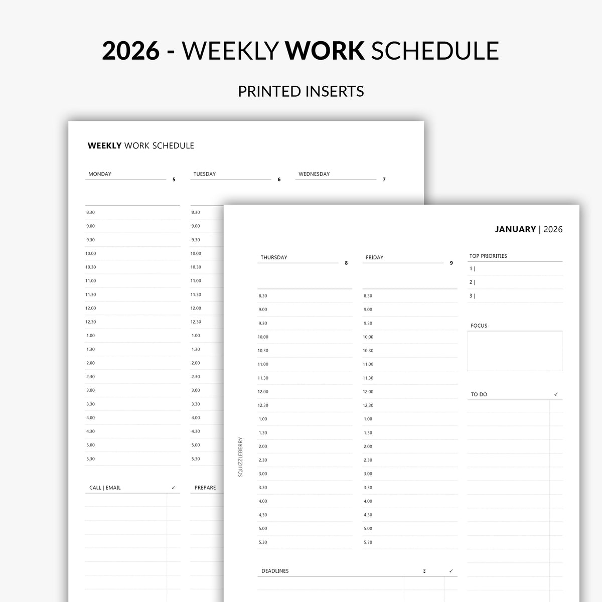 2026 weekly work schedule minimal planner, perfect for achieving deadlines by squizzleberry