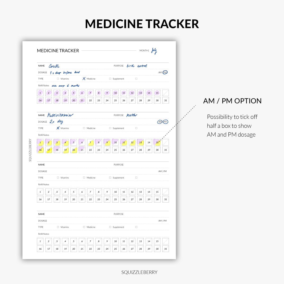 pill tracker for medication management minimalist insert