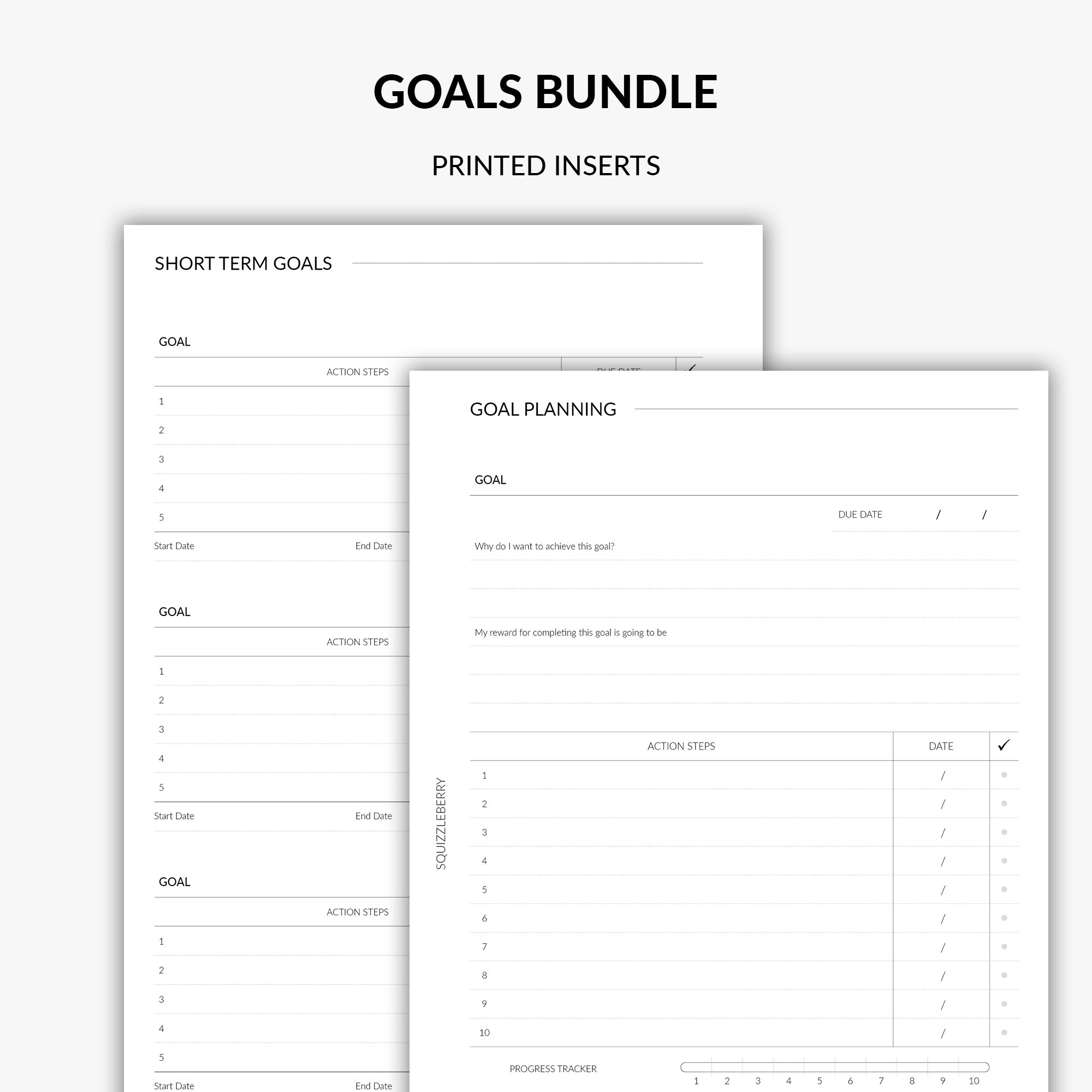 goals planning bundle printed planner inserts