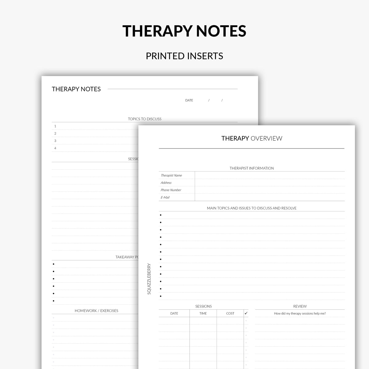therapy notes planner inserts | Squizzleberry