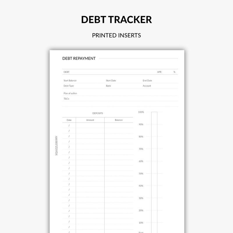 debt tracker planner inserts minimal | Squizzleberry