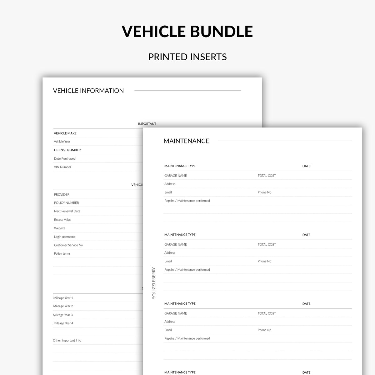 vehicle car tracking planner inserts