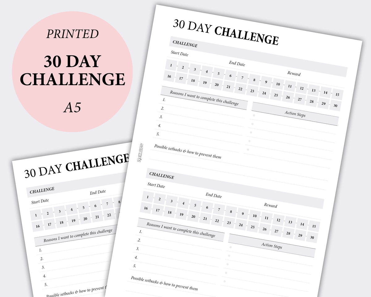 30 day challenge planner inserts | Squizzleberry