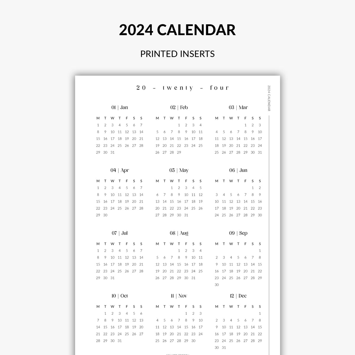 2024 calendar printed vellum insert