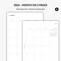 2026 - Month on 2 Pages | Printable