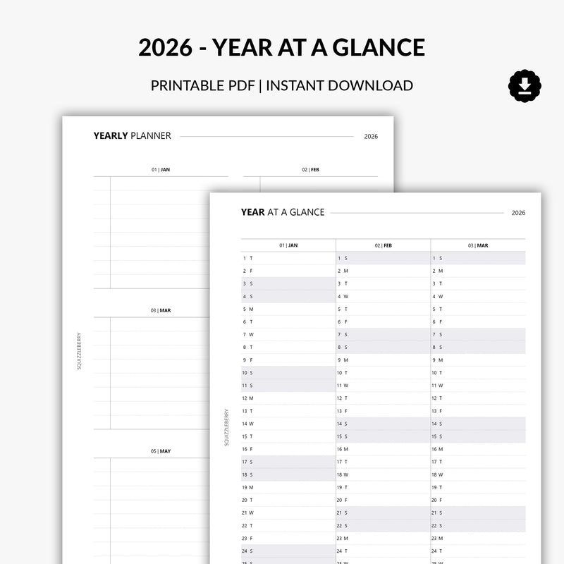 2026 - Year at a Glance | Printable