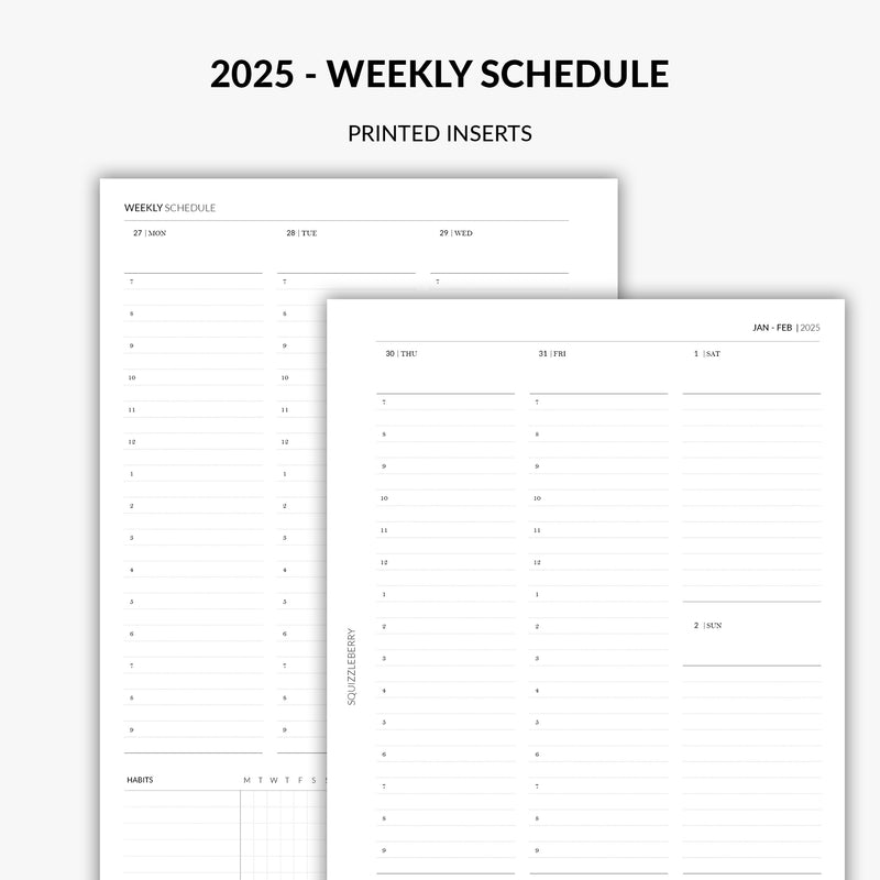 2025 weekly schedule planner inserts in minimalist style