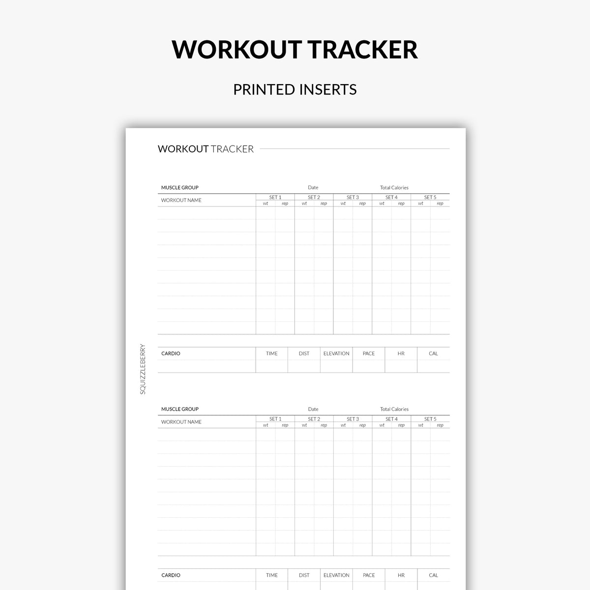 workout tracker in minimalist design planner inserts by squizzleberry