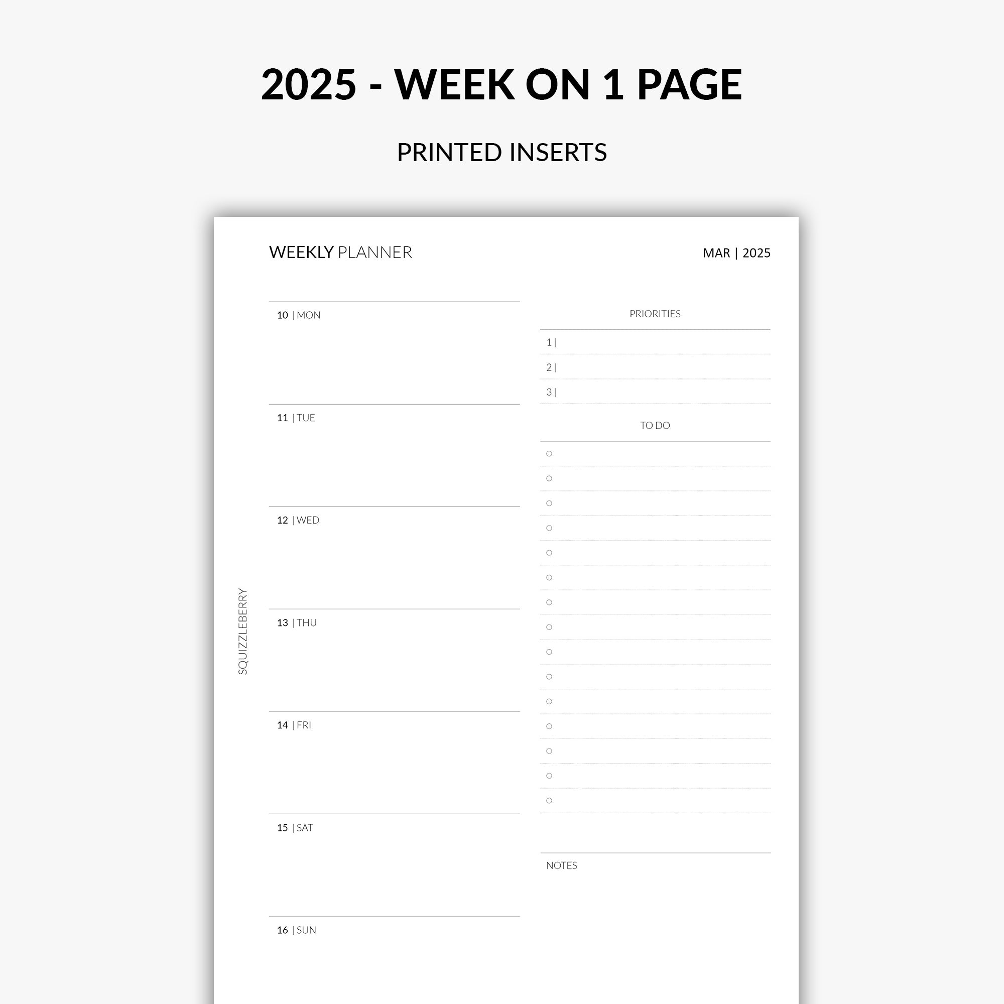 2025 week on 1 page planner insert