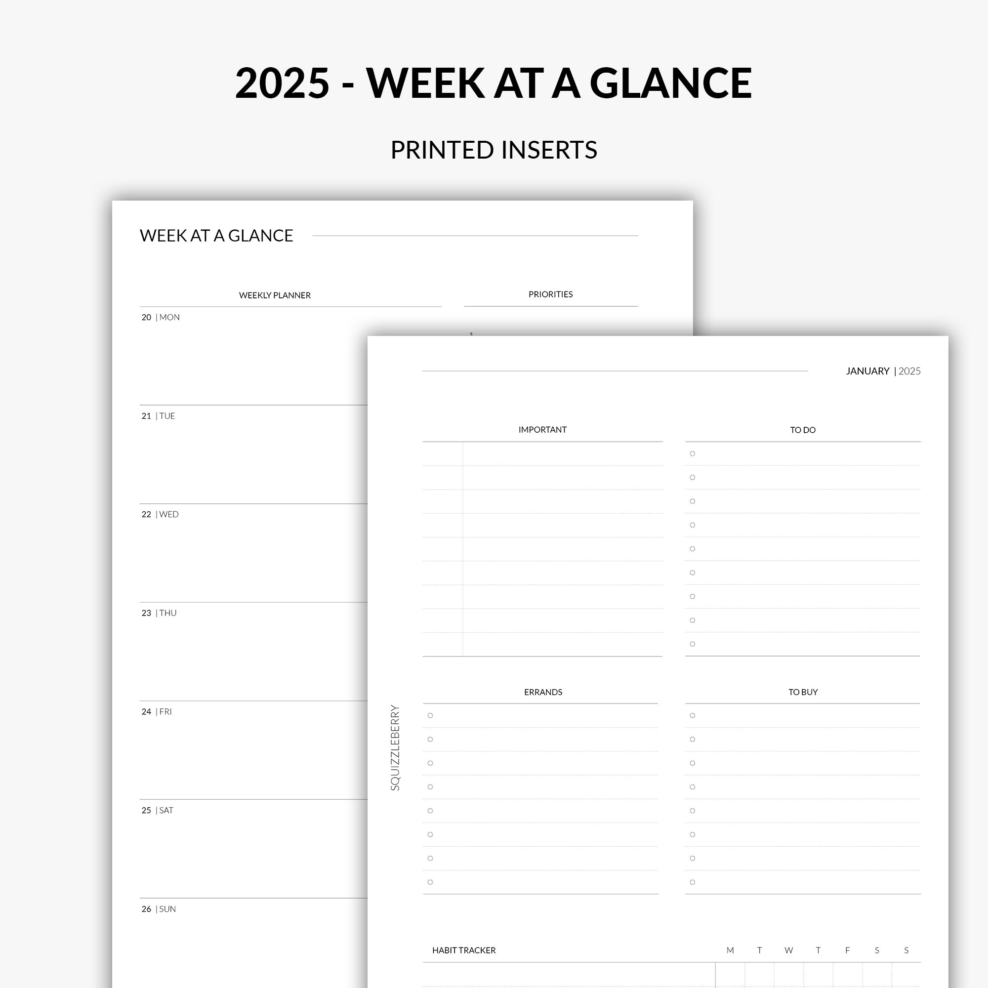 2025 week at a glance planner inserts minimalist