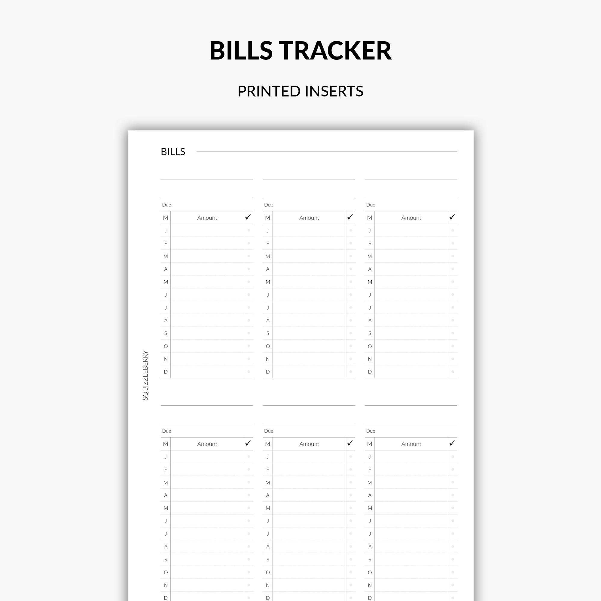 Yearly Bills Tracker - A5