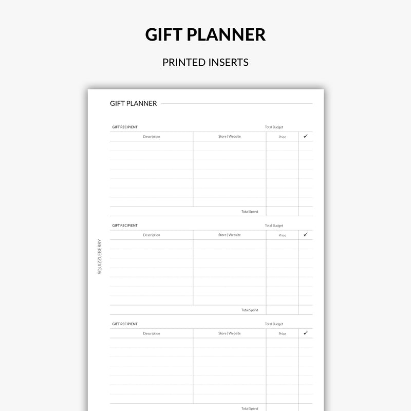 gift planner printed inserts perfect for christmas shopping