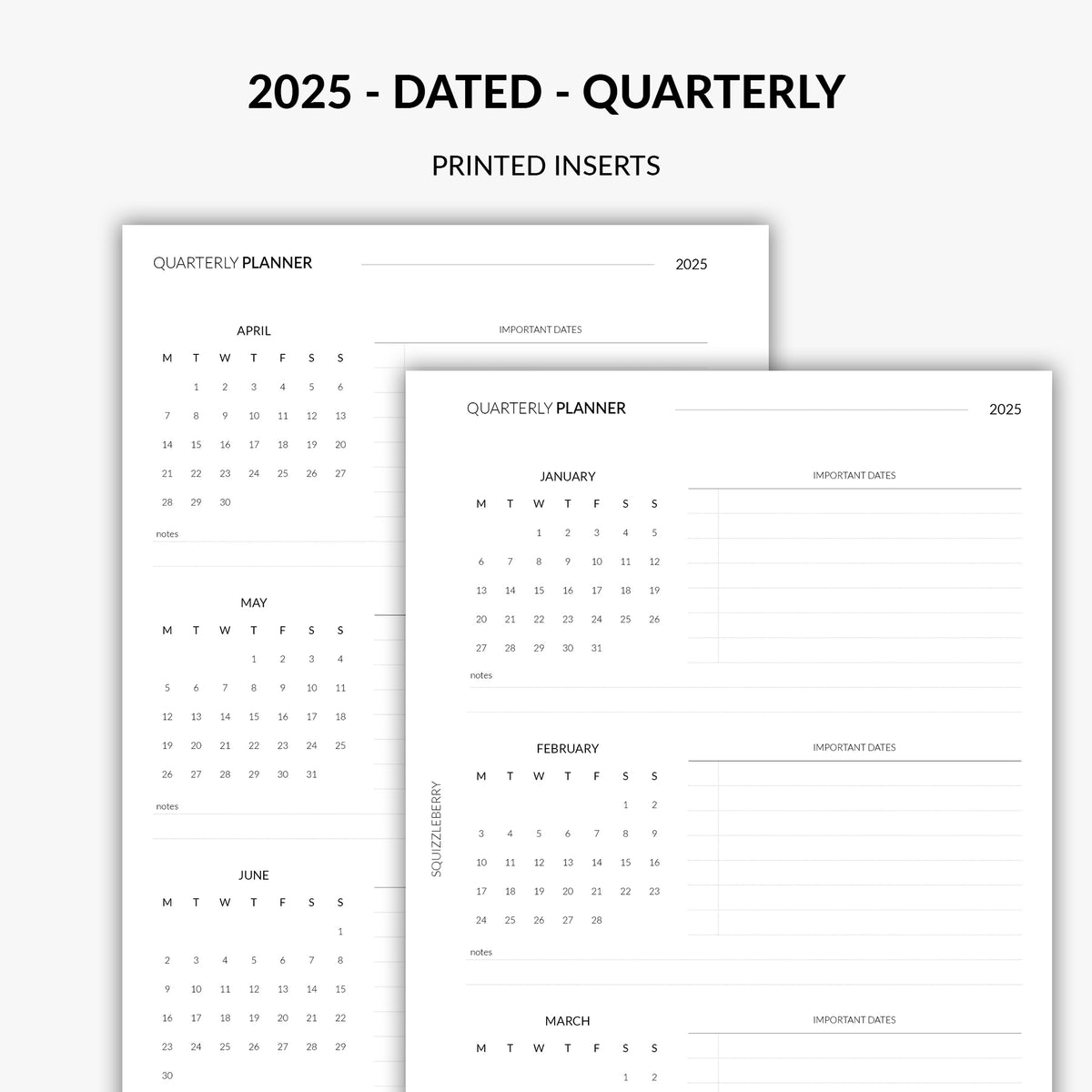 2025 dated quarterly planner inserts by squizzleberry