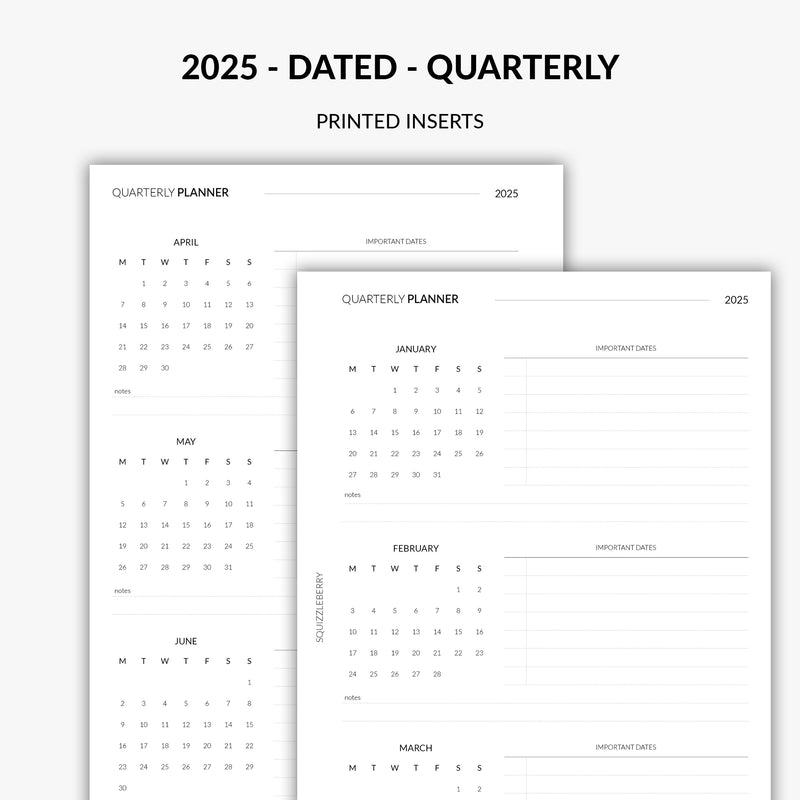 2025 dated quarterly planner inserts by squizzleberry