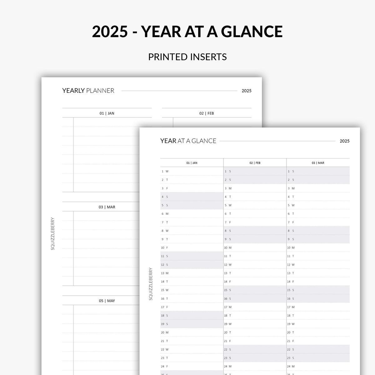 2025 year at a glance calendar planner inserts