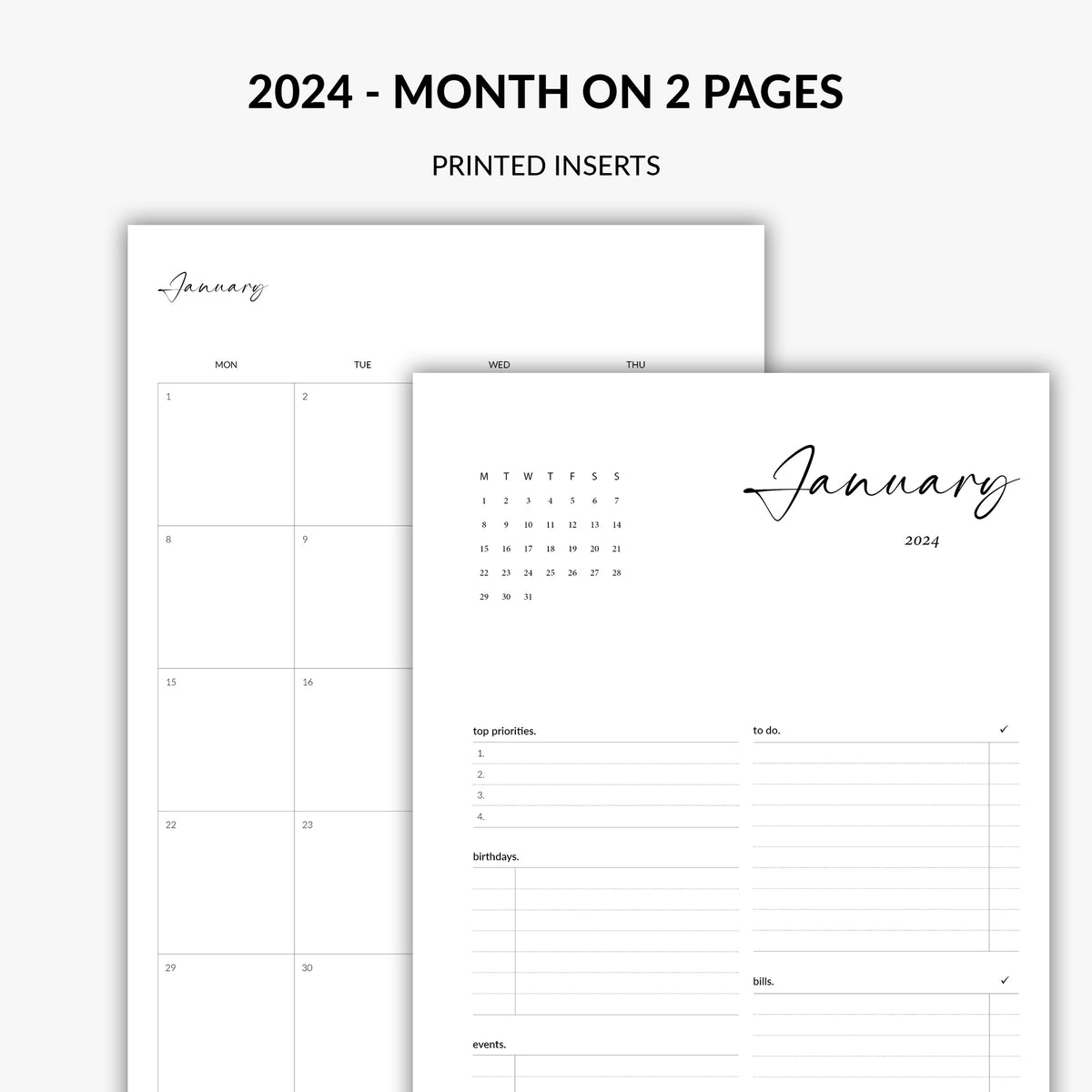 2024 month on two pages planner insert