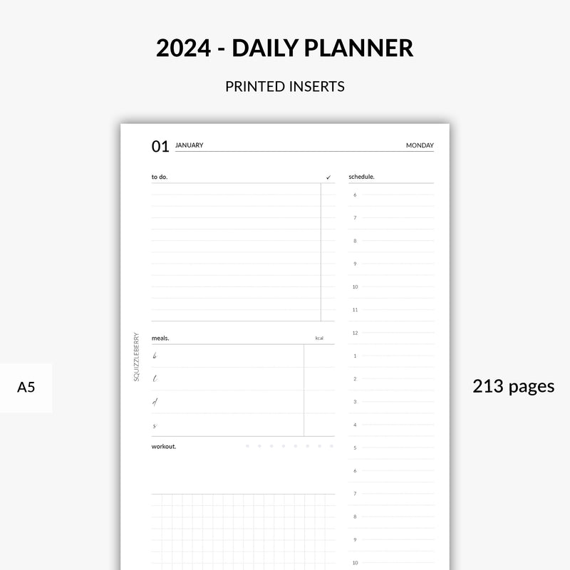2024 daily planner inserts in minimal design by Squizzleberry