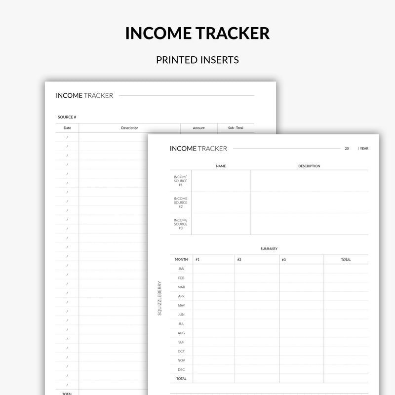 income tracker planner inserts by squizzleberry