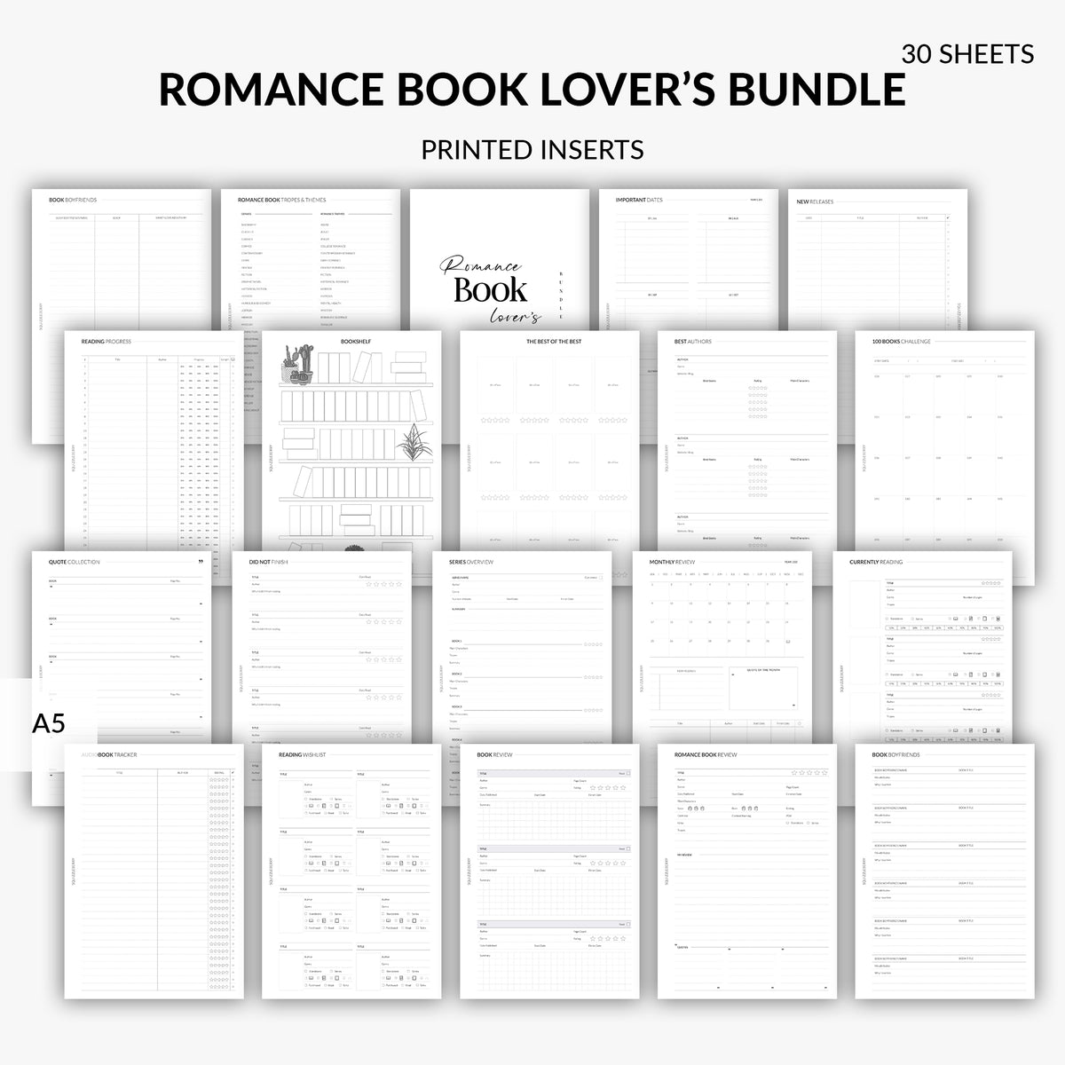romance novel book lover planner inserts for readers
