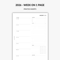Squizzleberry 2026 weekly planner insert week on 1 page minimalist design printed on 140gsm paper