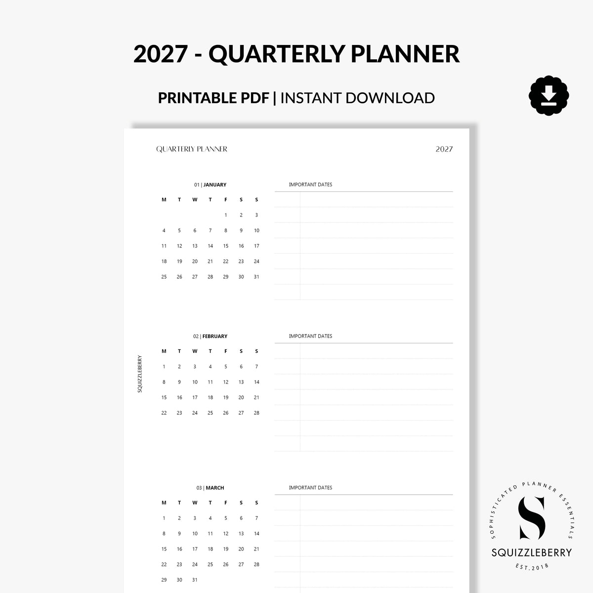 2027 quarterly goals planner pdf download