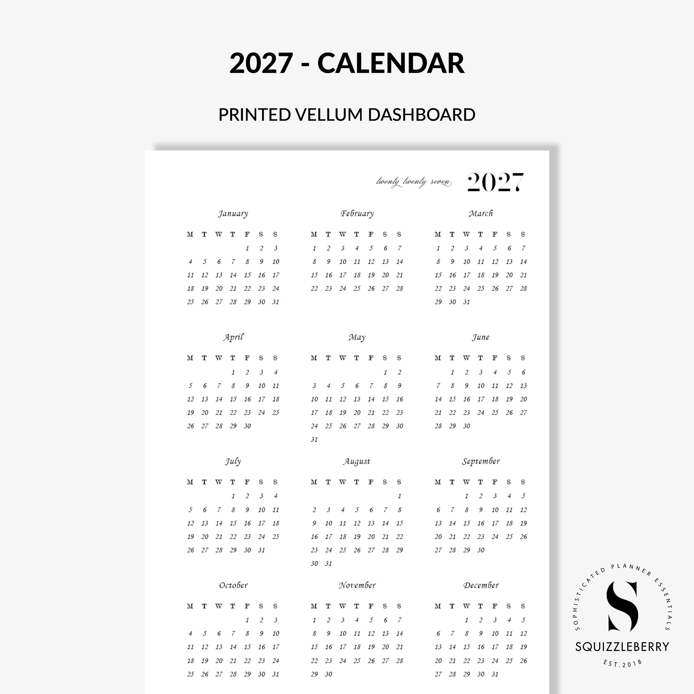 2027 calendar planner dashboard vellum minimalist