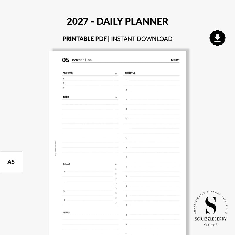 2027 daily planner printable pdf