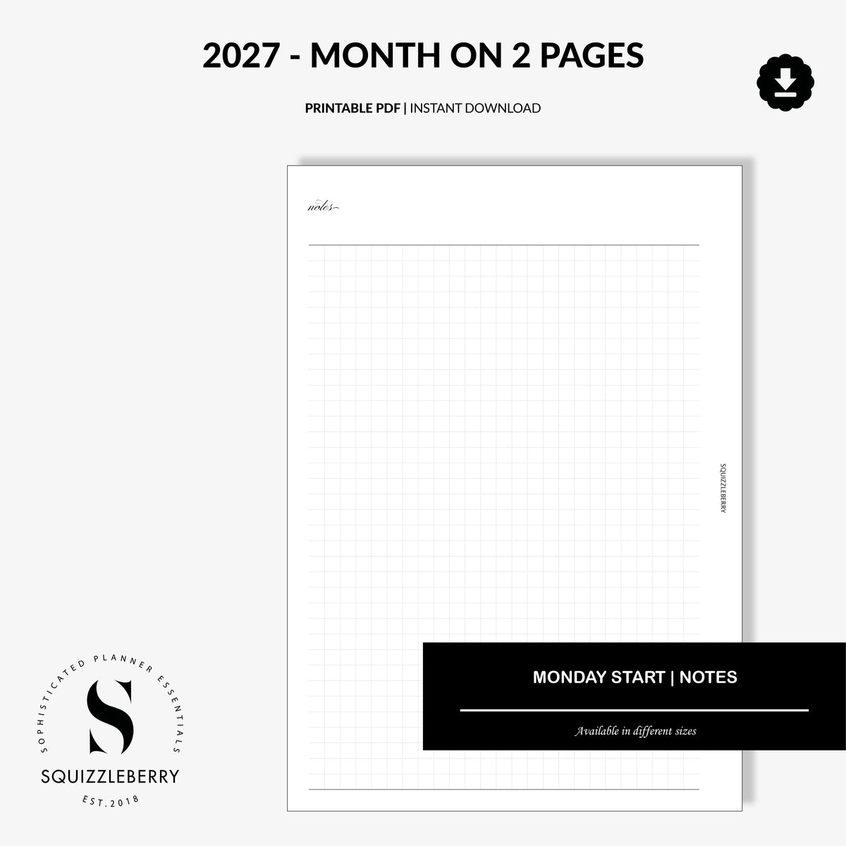 2027 - Month on 2 Pages | Printable