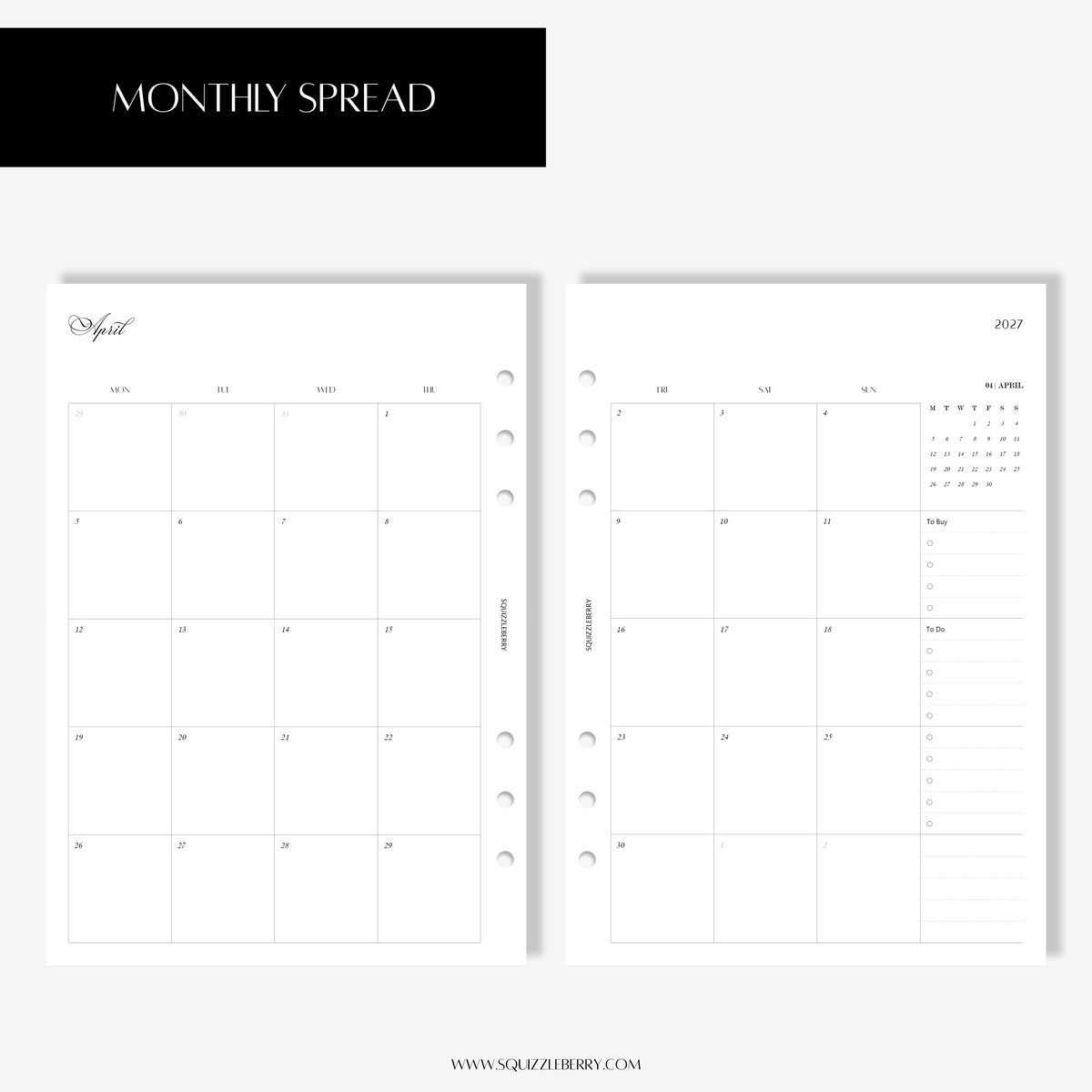 2027 - Month on 2 Pages | Printable