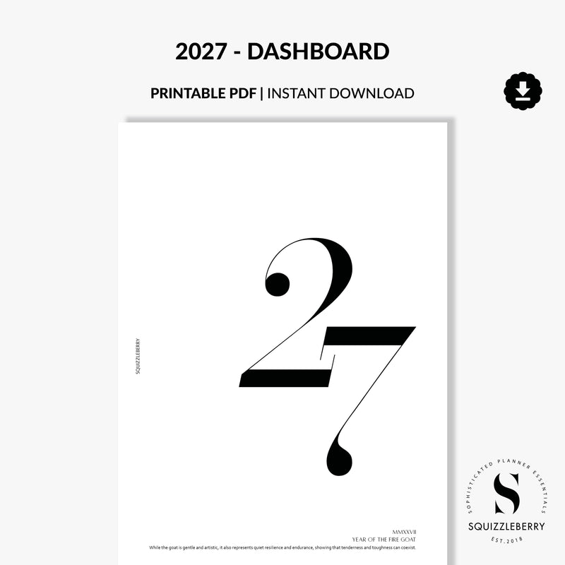 2027 dashboard planner insert printable pdf