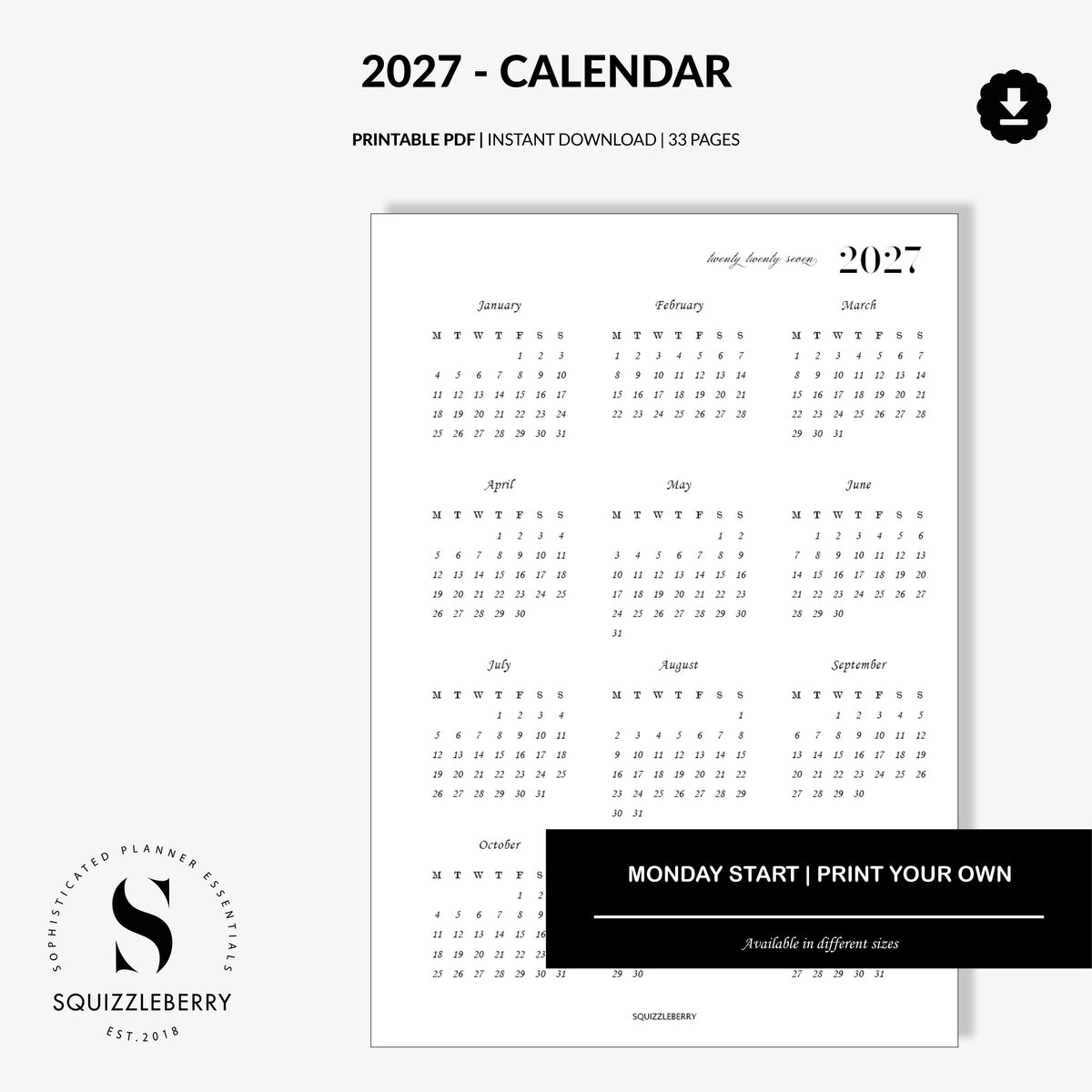 2027 Calendar | Printable