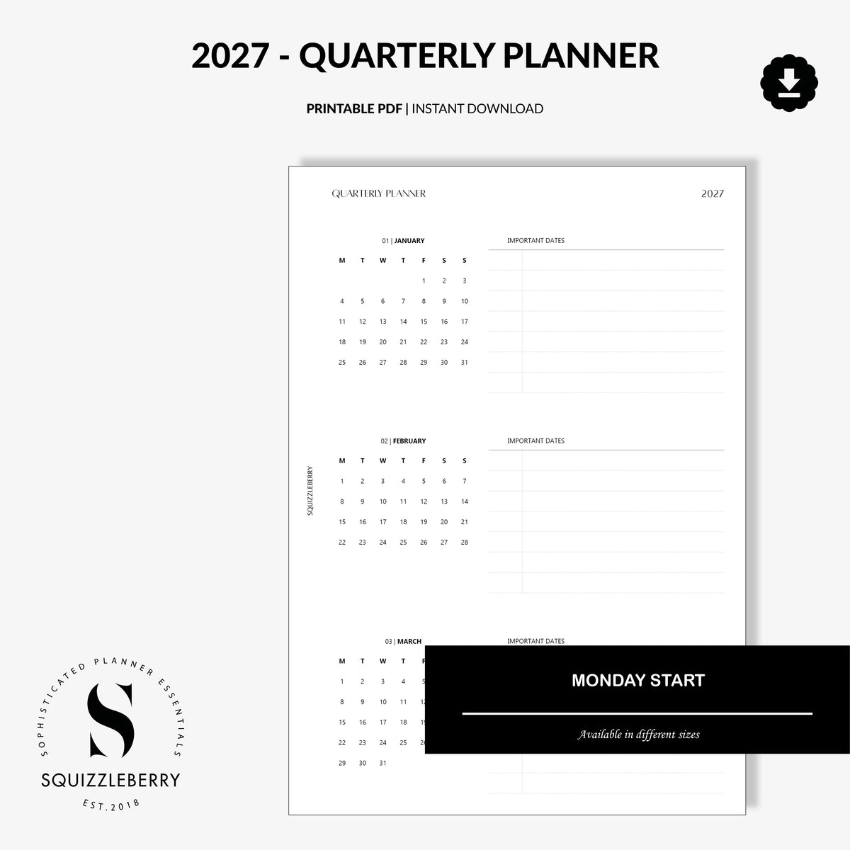 2027 - Quarterly | Printable
