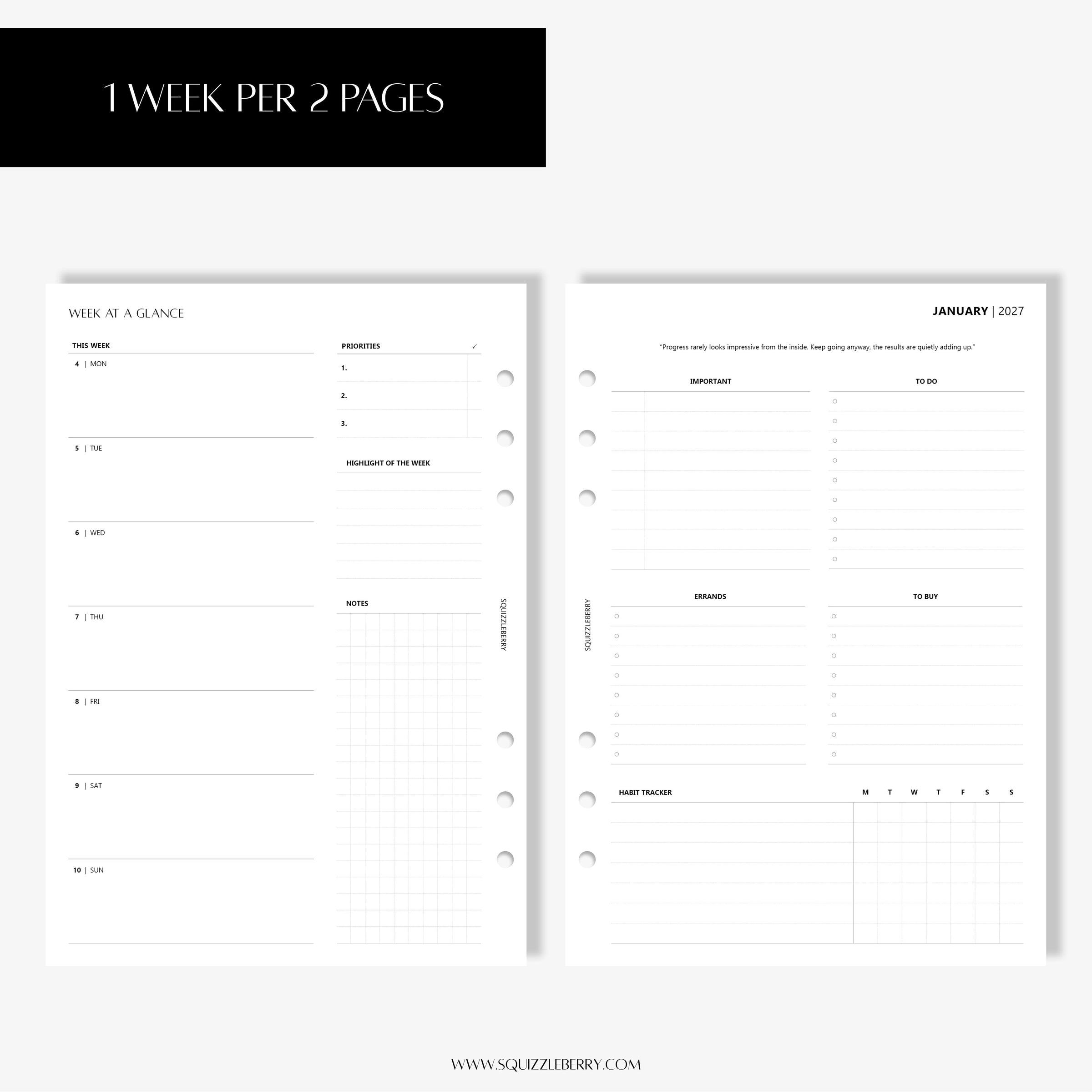 2027 - Week at a Glance (Wo2P) | Horizontal Layout - A5