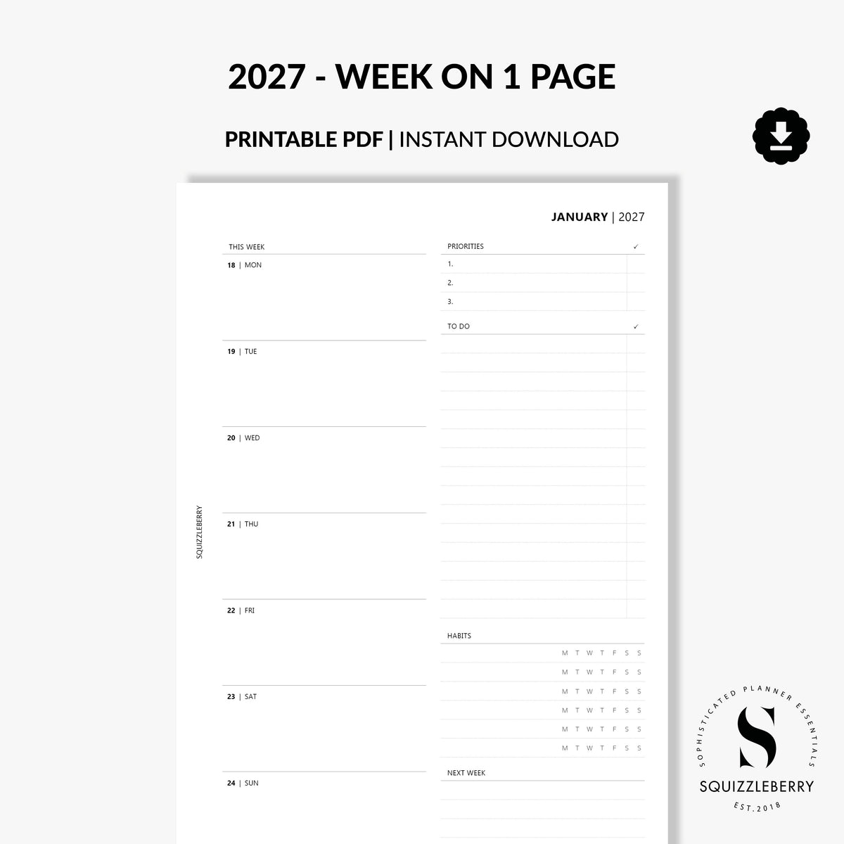 2027 weekly planner minimalist download pdf