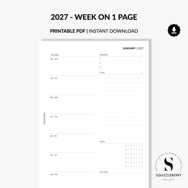 2027 weekly planner minimalist download pdf