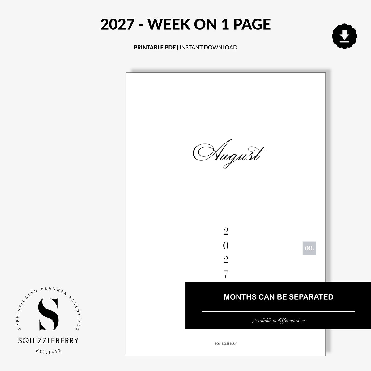 2027 - Weekly Planner (Wo1P) | Printable