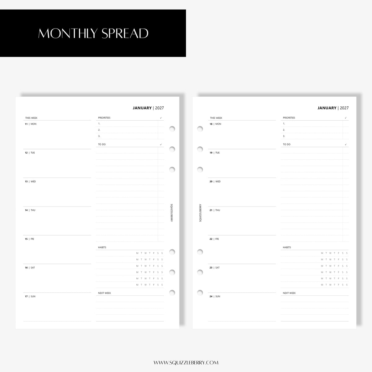 2027 - Weekly Planner (Wo1P) | Printable