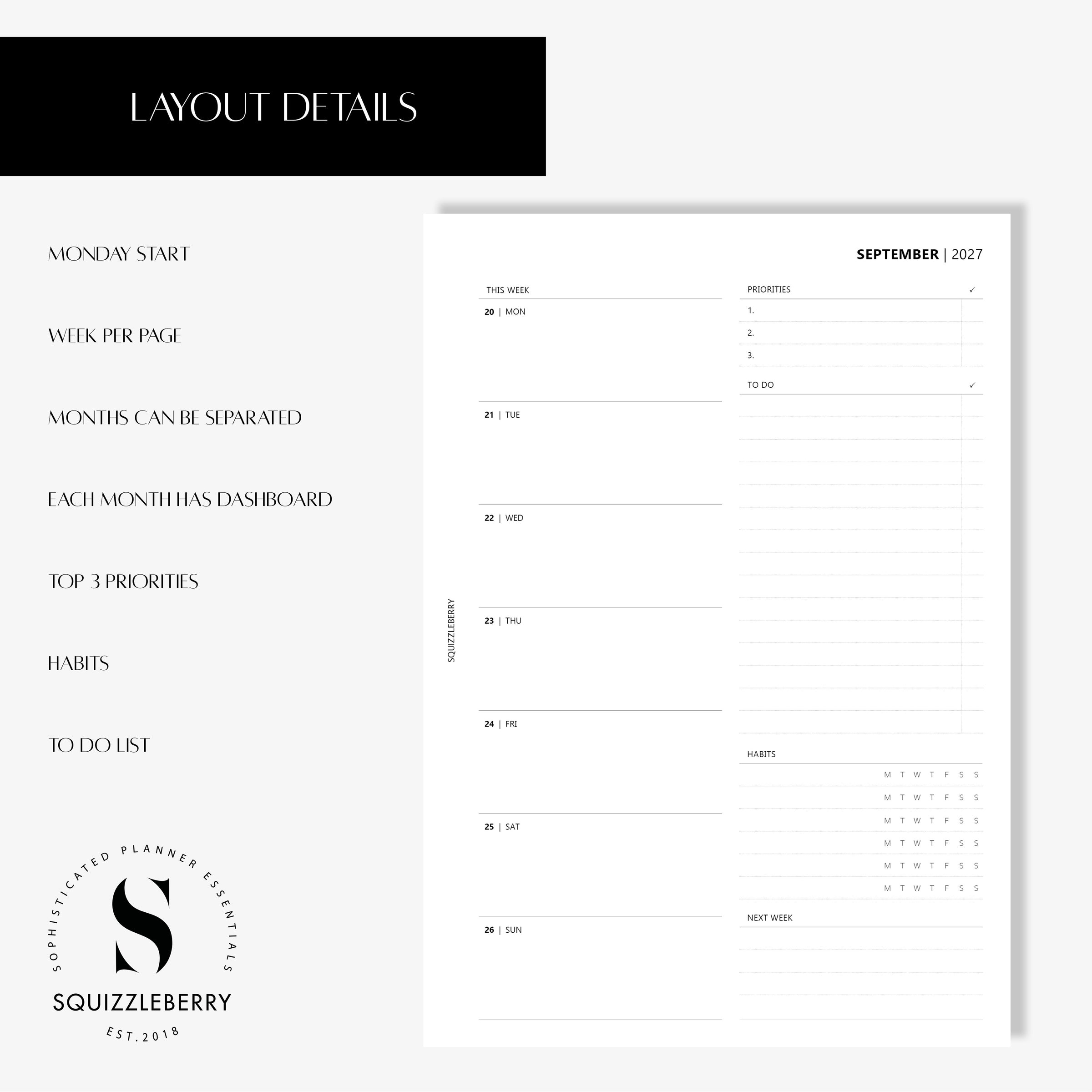 weekly planner uk insert printed