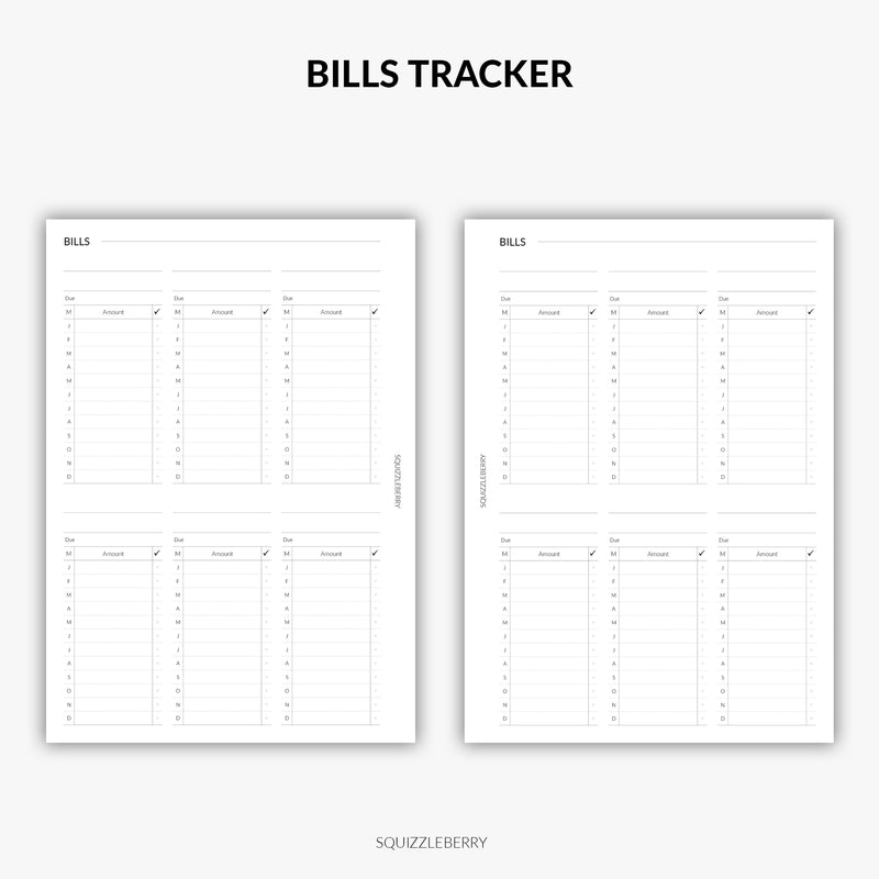 Yearly Bills Tracker - A5