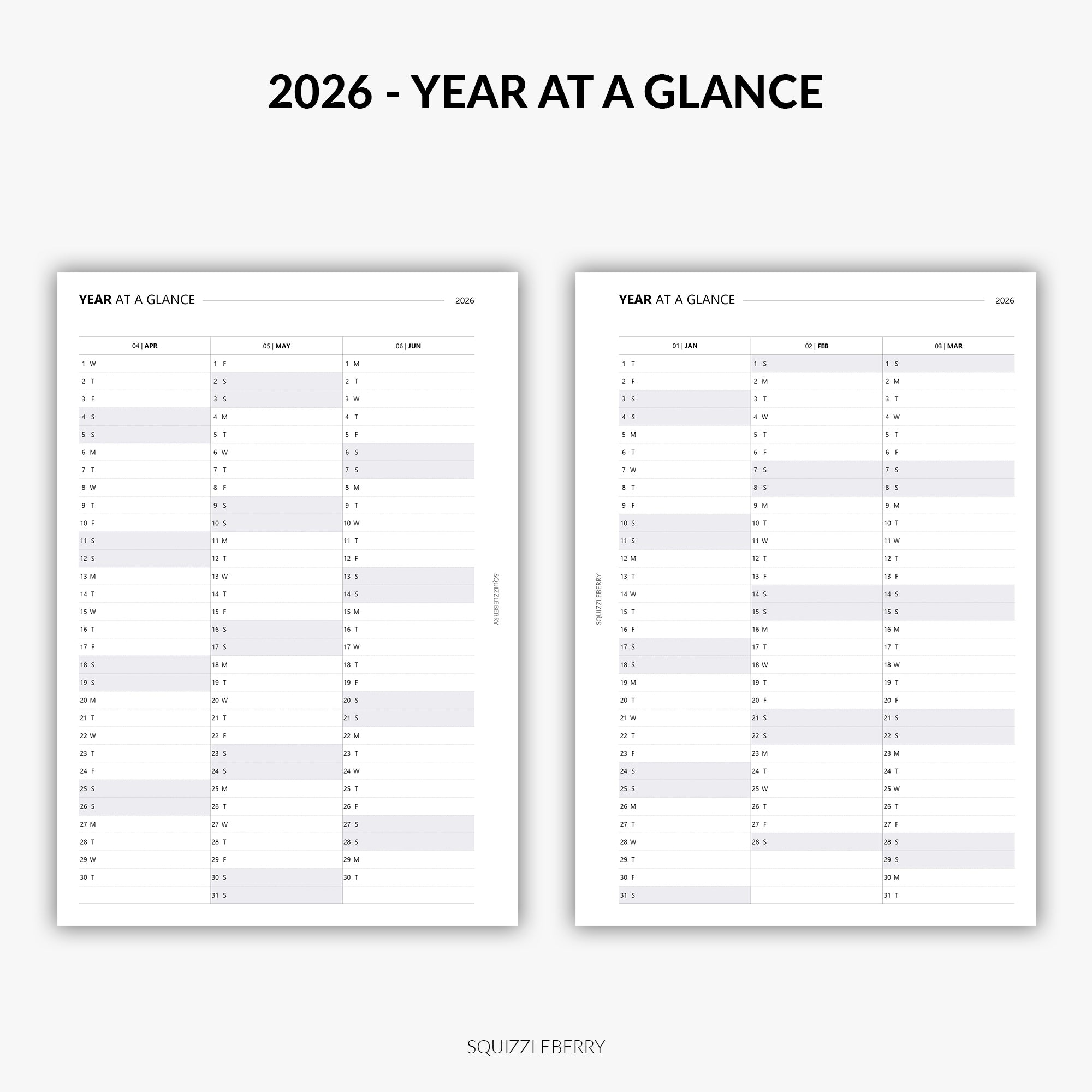 2026 - Year at a Glance | Printable