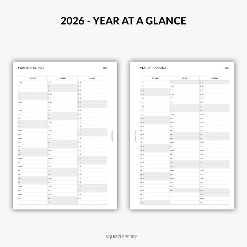 2026 - Year at a Glance | Printable