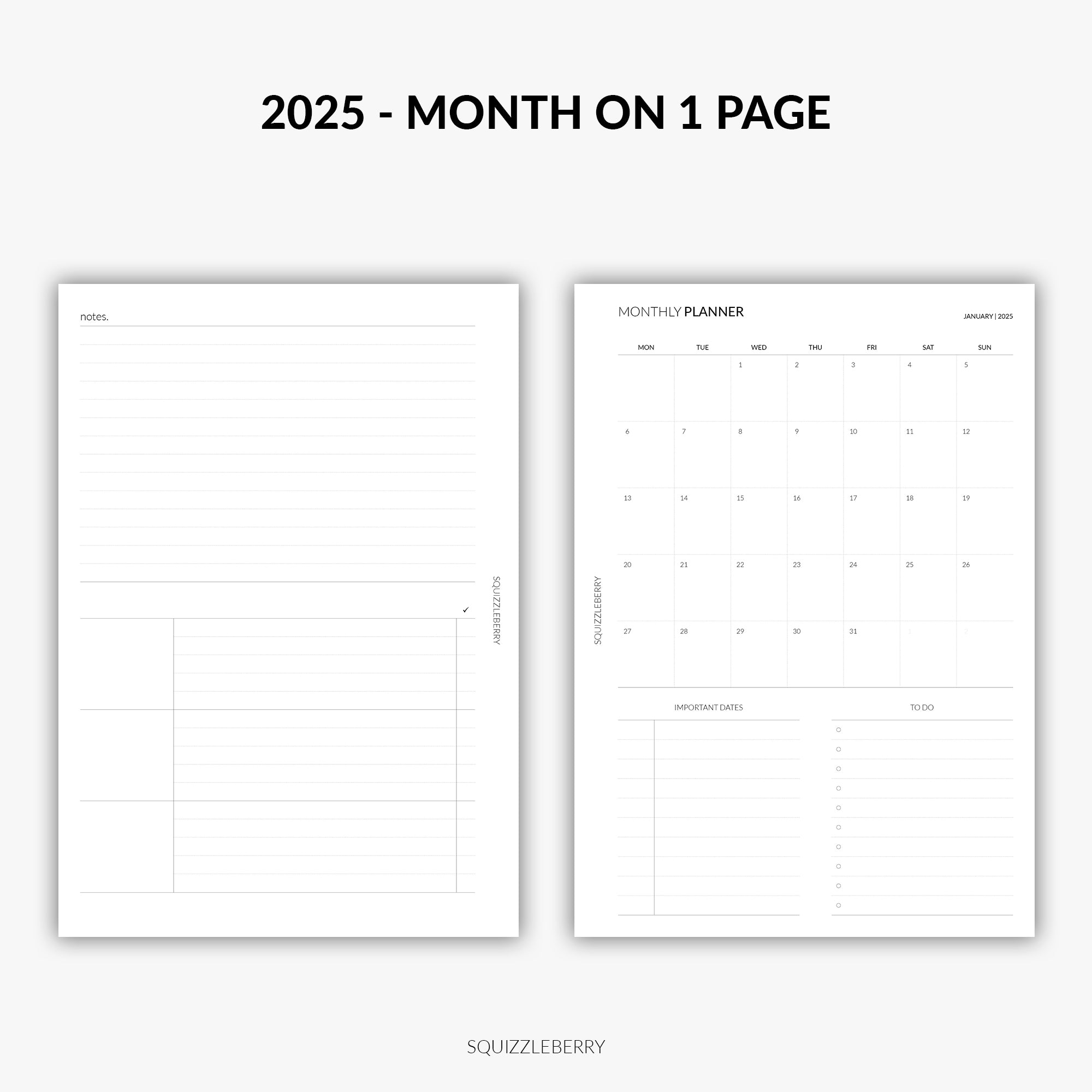 2025 - Month on 1 Page