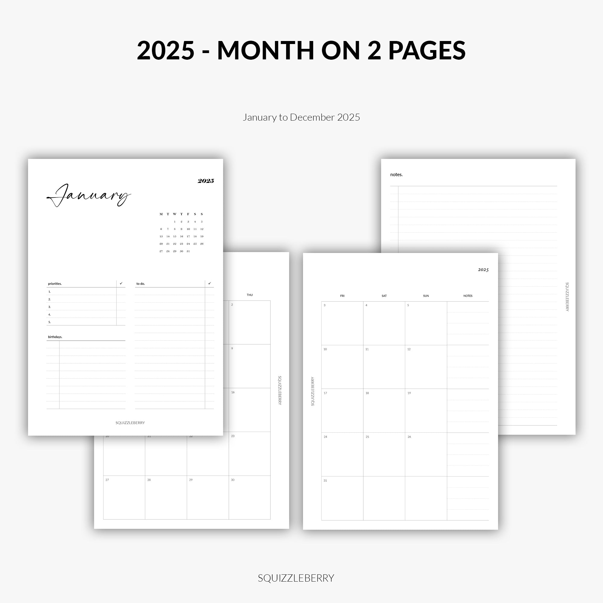 2025 - Month on 2 Pages