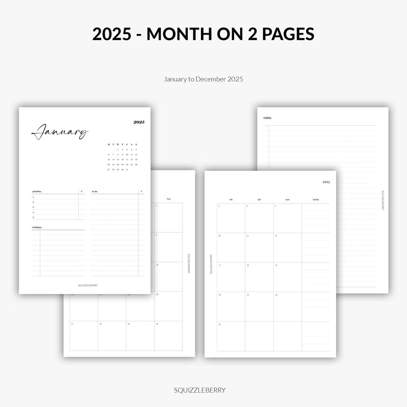 2025 - Month on 2 Pages