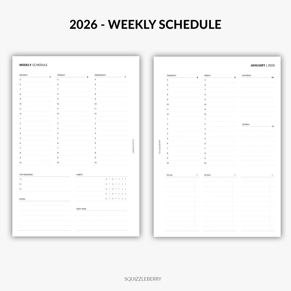 2026 Weekly Schedule Printable Insert PDF - Hourly Planner with Habit ...