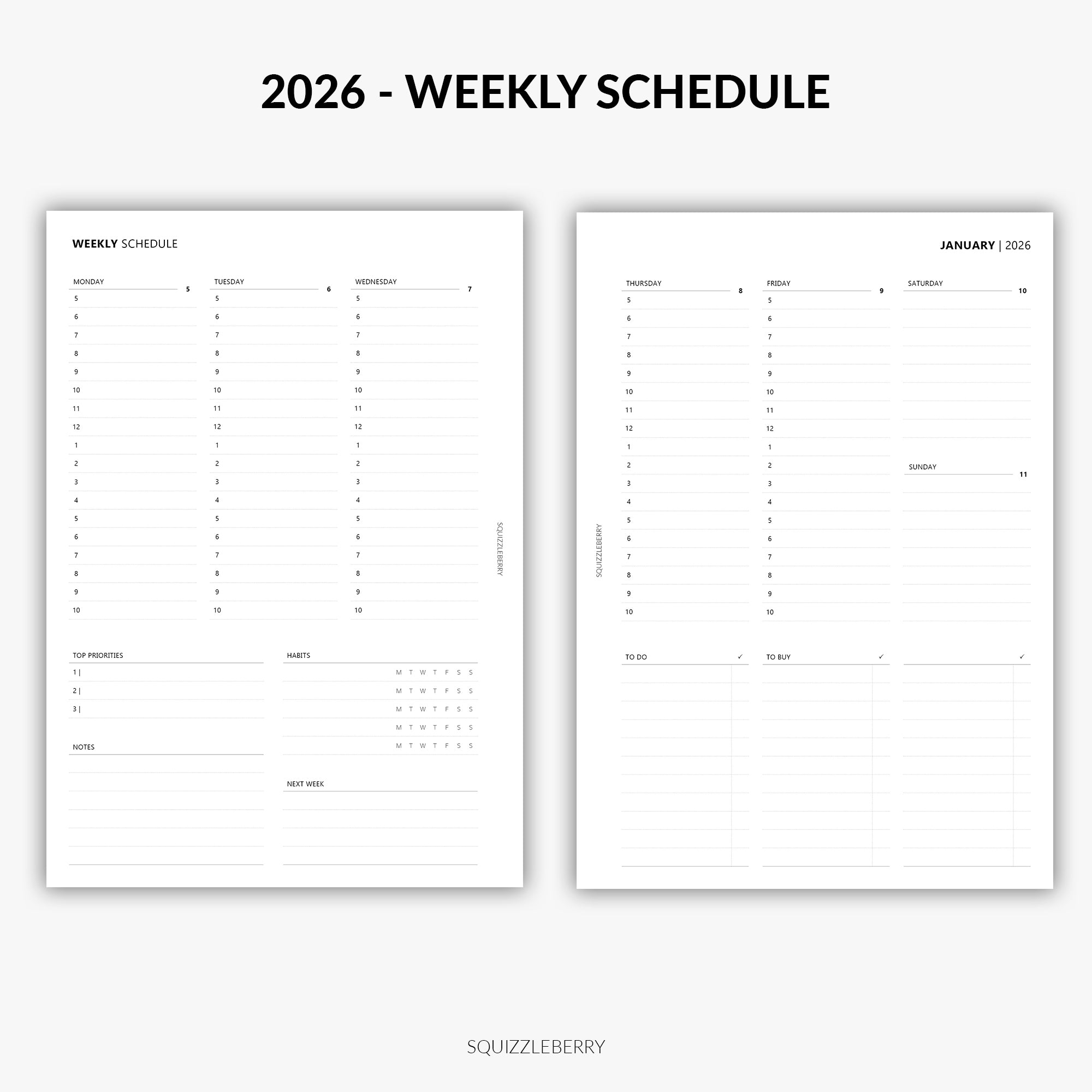 2026 - Weekly Schedule | Printable