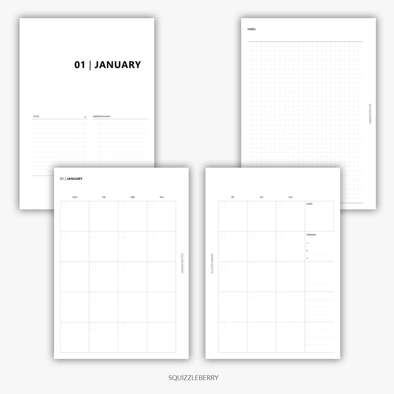 Undated Monthly Planner Printable PDF Month on 2 Pages - Instant ...